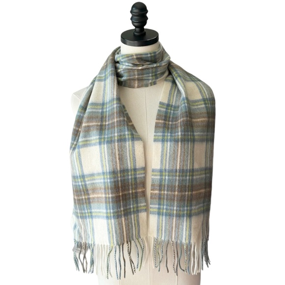 HH 100% Lambswool Muted Blue Dress Stewart Plaid Scarf - UNISEXNWT